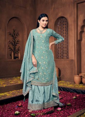 Attrective Looking These Plazzo Suit in Fine Colored Pair With Bottom And Dupatta.These Top Are Viscose Chinon And Dupatta Are Fabricated On Chinon Pair With Chinon Bottom.Its Beautified With Wevon Jacquard Designer, Embroidery Work.