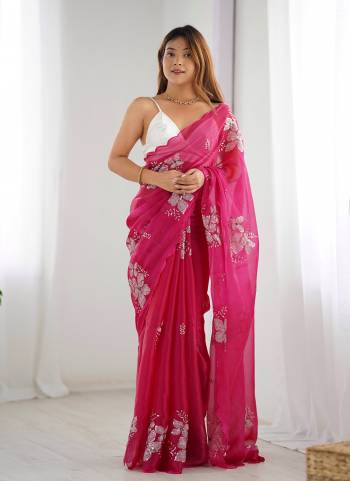 Looking These Party Wear Saree in Fine Colored.These Saree Are Jimmy choo And Blouse is Satin Silk Fabricated.Its Beautified With Designer Sequance Embroidery Work.