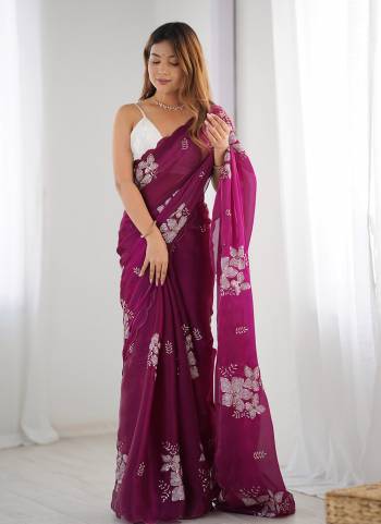 Looking These Party Wear Saree in Fine Colored.These Saree Are Jimmy choo And Blouse is Satin Silk Fabricated.Its Beautified With Designer Sequance Embroidery Work.