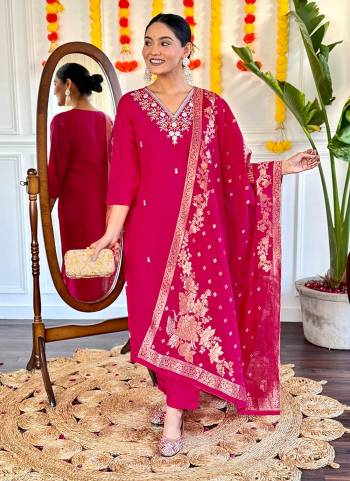 Attrective These Suit in Fine Colored Pair With Bottom And Dupatta.These Top And Bottom Are Fabricated On Viscose Chanderi Pair With Nylon Jacquard Dupatta.Its Beautified With Designer Embroidery Work .