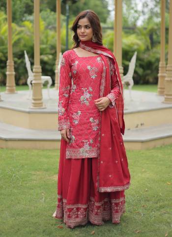 Attrective Looking These Beautiful Looking Readymade Plazzo Suits.These Top And Bottom is Fabricated On Chinon And Chinon Dupatta.Its Beautified With Printed With Sequance Embroidery Work.