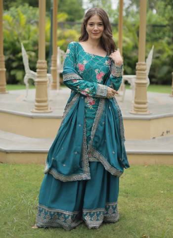 Attrective Looking These Beautiful Looking Readymade Plazzo Suits.These Top And Bottom is Fabricated On Chinon And Chinon Dupatta.Its Beautified With Printed With Sequance Embroidery Work.