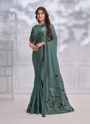 Look Attrective These Designer Party Wear Saree in Fine Colored.These Saree Are Crepe Satin Silk And Blouse Malai Satin Silk is Fabricated.Its Beautified Designer Embroidery Work.