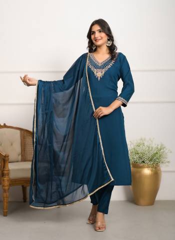 Attrective These Designer Suit in Fine Colored Pair With Bottom And Dupatta.These Top Are Viscose Chanderi And Bottom Are Fabricated On Viscose Chanderi Pair With Nylon Jacquard Dupatta.Its Beautified With Designer Embroidery Work.