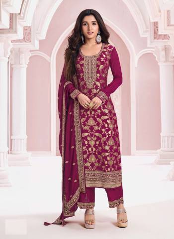 Looking These Designer Suit in Fine Colored Pair With Bottom And Dupatta.These Top Are Viscose Jacquard And Dupatta Are Fabricated On Chinon Pair With Santoon Bottom.Its Beautified With Santoon Inner.Its Beautified With Heavy Wevon Jacquard Designer, Embroidery Work.