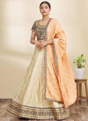 A Designer Look,Grab These  Lehenga Choli in Fine Colored.These Lehenga Are Jacquard Silk And Blouse Are Raw Silk And Dupatta Are Fabricated On Weaved Silk.Its Beautified With Designer Embroidery Work.