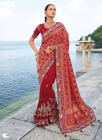 Looking These Traditional Party Wear Saree With Blouse in Fine Colored.These Saree Are Dola Silk,Bandhej With Blouse Fabricated On Silk.Its Beautified Heavy Designer Hand Work.