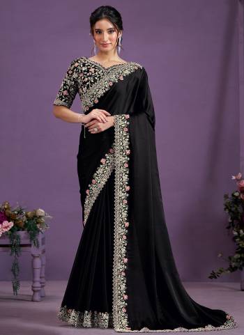 Look Attrective These Designer Party Wear Saree in Fine Colored.These Saree Are Satin Silk And Blouse Japan Satin Silk is Fabricated.Its Beautified Heavy Desiger Embroidery Moti Work.