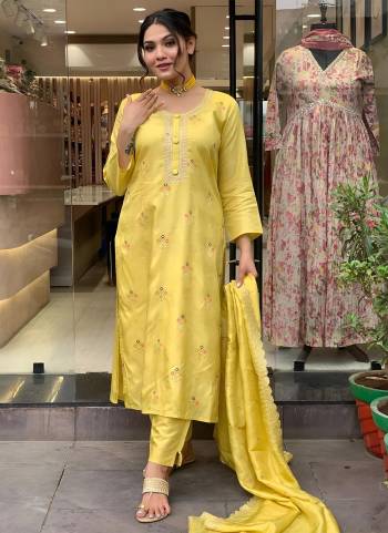 Attrective These Suit in Fine Colored Pair With Bottom And Dupatta.These Top Are Viscose Chanderi And Bottom Are Fabricated On Viscose Pair With Organza Teby Dupatta.Its Beautified With Designer Embroidery Work .