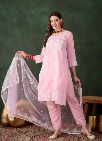 Attrective These Beautiful Looking Readymade Suits With Dupatta.These Suit is Fabricated On Top Are Roman Silk And Bottom Are Roman Silk And Organza Dupatta .Its Beautified With Designer Chikankari Embroidery Work.