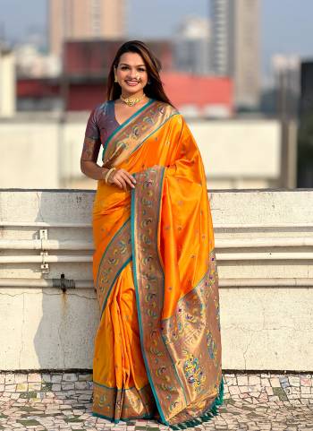 Attrective Look These Traditional Saree in Fine Colored.These Saree And Blouse is Fabricated On Soft Silk.Its Beautified With Weaving Paithani Meenakari Designer.