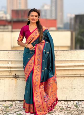 Attrective Look These Traditional Saree in Fine Colored.These Saree And Blouse is Fabricated On Soft Silk.Its Beautified With Weaving Paithani Meenakari Designer.