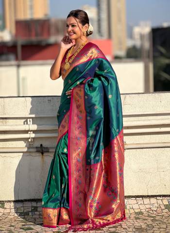 Attrective Look These Traditional Saree in Fine Colored.These Saree And Blouse is Fabricated On Soft Silk.Its Beautified With Weaving Paithani Meenakari Designer.