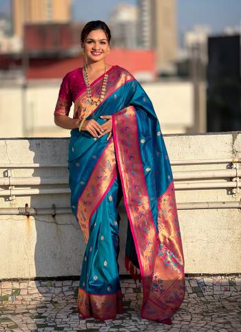 Attrective Look These Traditional Saree in Fine Colored.These Saree And Blouse is Fabricated On Soft Silk.Its Beautified With Weaving Paithani Meenakari Designer.