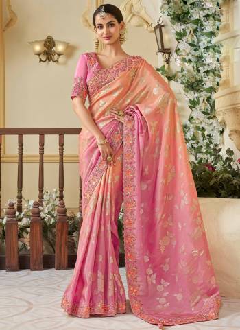 Attrective This Partywear Saree Paired With Blouse.This Saree Are Viscose Tissue And Blouse Are Viscose Tissue Based Fabric With Weaving Jari Designer With Embroidery Work. Buy This Pretty Saree Now.