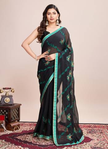 Attrective This Partywear Saree Paired With Blouse.This Saree And Blouse Are Georgette Based Fabric With Designer Thread Embroidery Work. Buy This Pretty Saree Now.