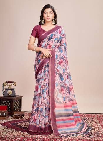 Attrective This Partywear Saree Paired With Blouse.This Saree And Blouse Are Linen Based Fabric With Weaving Jari Border With Designer Digital Printed. Buy This Pretty Saree Now.