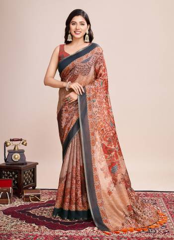 Attrective This Partywear Saree Paired With Blouse.This Saree And Blouse Are Linen Based Fabric With Weaving Jari Border With Designer Digital Printed. Buy This Pretty Saree Now.