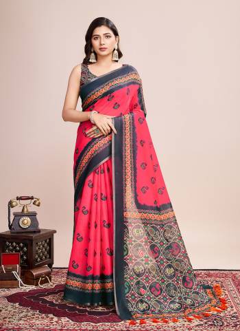 Attrective This Partywear Saree Paired With Blouse.This Saree And Blouse Are Linen Based Fabric With Weaving Jari Border With Designer Digital Printed. Buy This Pretty Saree Now.