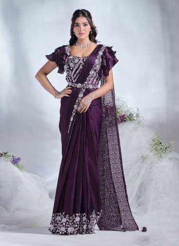 Look Attrective These Designer Party Wear Ready To Wear Saree With Blouse in Fine Colored.These Saree Are Crepe Satin Sik And Blouse Crepe Satin is Fabricated.Its Beautified Designer Embroidery Work.