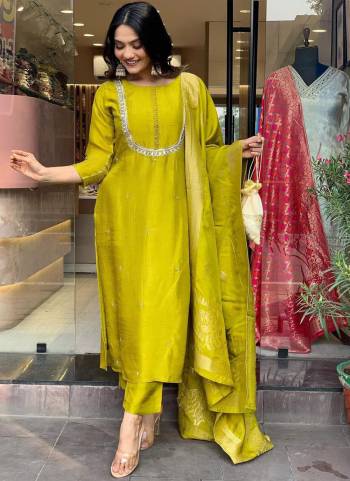 Attrective Looking These Beautiful Looking Readymade Suits.These Top And Bottom Are Viscose Chanderi And Dupatta Jacquard Silk Fabricated.Its Beautified With Designer Embroidery Work.