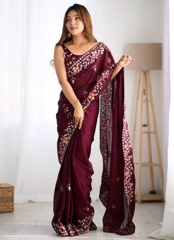 Attrective These Party Wear Saree in Fine Colored.These Saree Are Satin Chiffon And Blouse is Satin Chiffon Fabricated.Its Beautified With Designer Heavy Multy Thread,Sequance Embroidery Work.