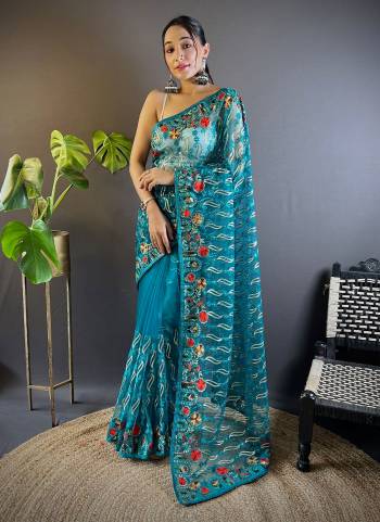 Attrective These Party Wear Saree in Fine Colored.These Saree Are Butterfly Net And Blouse is Butterfly Net Fabricated.Its Beautified With Designer Multy Thread Chain Stitch Embroidery Work.