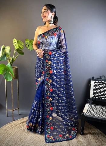 Attrective These Party Wear Saree in Fine Colored.These Saree Are Butterfly Net And Blouse is Butterfly Net Fabricated.Its Beautified With Designer Multy Thread Chain Stitch Embroidery Work.