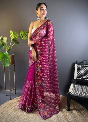 Attrective These Party Wear Saree in Fine Colored.These Saree Are Butterfly Net And Blouse is Butterfly Net Fabricated.Its Beautified With Designer Multy Thread Chain Stitch Embroidery Work.