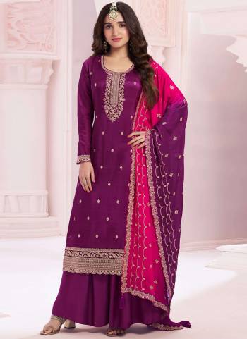 Attrective These Designer Plazzo Suit in Fine Colored Pair With Bottom And Dupatta.These Top Are Vichitra And Dupatta Are Fabricated On Chinon Pair With Santoon Bottom.Its Beautified With Santoon Inner.Its Beautified With Heavy Designer Jari Embroidery Work.