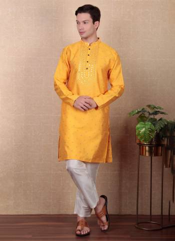 For A festive Wear,Grab These Readymade Kurta With Payjama in Fine Colored.These Kurta Are Jacquard Silk And Payjama is Fabricated On Art Silk With Wevon Designer Mirror Embroidery Work.Buy Now.