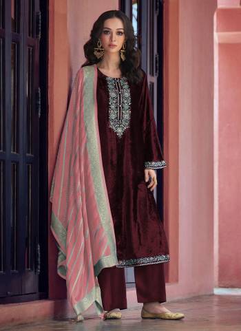 Attrective These Designer Salwar Suit in Fine Colored Pair With Bottom And Dupatta.These Top Are Velvet And Dupatta Are Fabricated On Jacquard Pair With Velvet Bottom.Its Beautified With Embrodiary, sequence &  Zari Work.