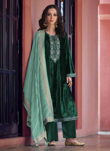 Attrective These Designer Salwar Suit in Fine Colored Pair With Bottom And Dupatta.These Top Are Velvet And Dupatta Are Fabricated On Jacquard Pair With Velvet Bottom.Its Beautified With Embrodiary, sequence &  Zari Work.