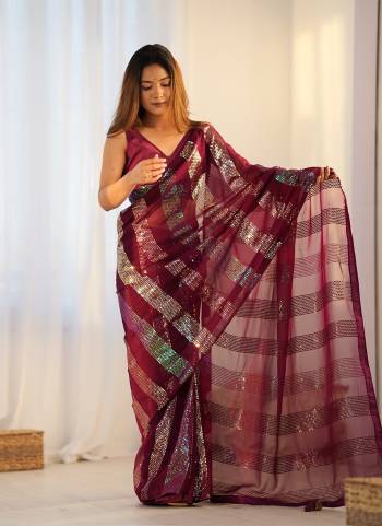 Garb These Fancy Saree in Fine Colored.These Saree Are Georgette And Blouse is Mono Banglori Fabricated.Its Beautified With Designer Sequance Embroidery Work.