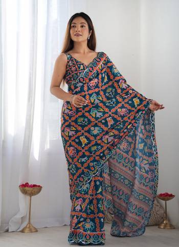 Garb These Party Wear Saree in Fine Colored.These Saree And Blouse is Chinon Fabricated.Its Beautified With Designer Digital Printed With Mirror Cut Work.