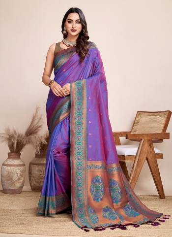 Garb This Partywear Saree Paired With Blouse.This Saree And Blouse Are Jacquard Silk Based Fabric With Heavy Wevon Designer. Buy This Pretty Saree Now.