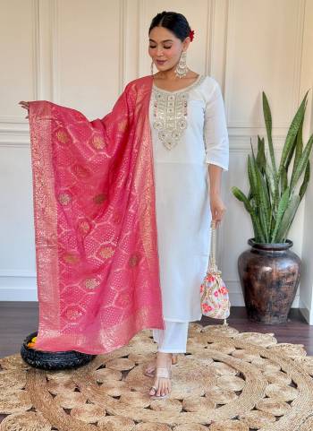 Attrective Looking These Beautiful Looking Readymade Suits.These Top And Bottom Are Chanderi And Dupatta Jacquard Silk Fabricated.Its Beautified With Designer Embroidery Work.