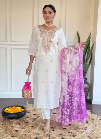 Attrective Looking These Beautiful Looking Readymade Suits.These Top And Bottom Are Viscose Chanderi And Dupatta Chanderi Fabricated.Its Beautified With Designer Embroidery Work.