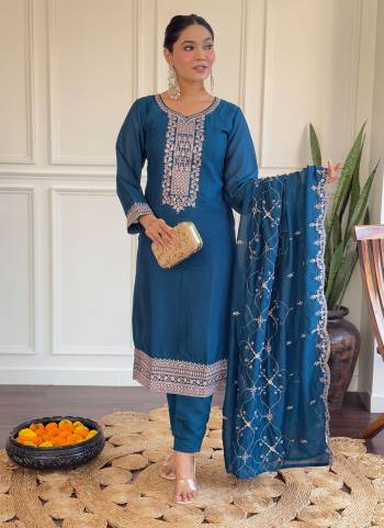 Attrective Looking These Beautiful Looking Readymade Suits.These Top And Bottom Are Vichitra Silk And Dupatta Vichitra Silk Fabricated.Its Beautified With Designer Embroidery Work.