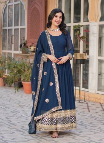 Attrective Looking These Beautiful Looking Readymade Long Gown With Dupatta.These Gown And Dupatta is Fabricated On Faux Georgette.Its Beautified With Designer Jari,Sequance Embroidery Work.