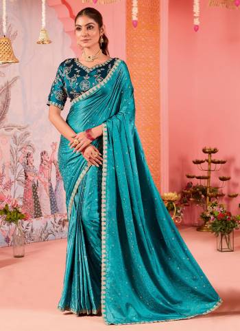 Looking These Party Wear Saree in Fine Colored.These Saree Are Satin Jacquard And Blouse is Fabricated On Silk Blend Pair.Its Beautified With Wevon Designer With Embroidery Work Border,Blouse.