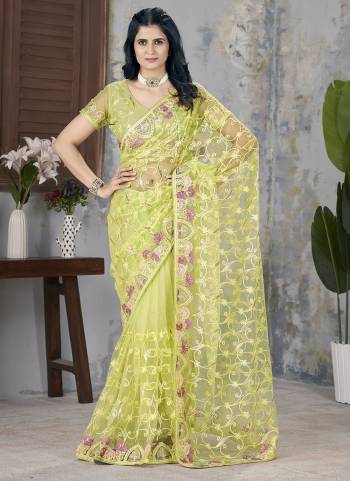 Looking These Party Wear Saree in Fine Colored.These Saree Are Butterfly Net And Blouse is Butterfly Net Fabricated.Its Beautified With Designer Foil Thread,Aari Dori Embroidery Work.