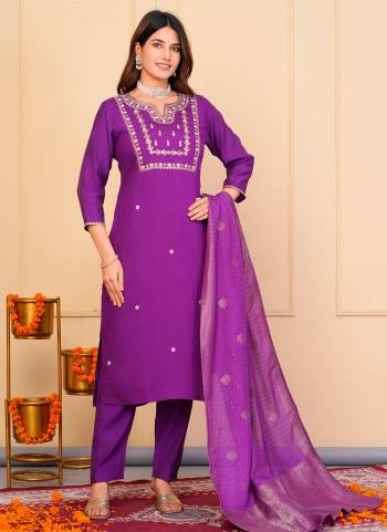 Attrective These Designer Suit in Fine Colored Pair With Bottom And Dupatta.These Top And Bottom Are Fabricated On Viscose Chanderi Pair With Jacquard Dupatta.Its Beautified With Designer Embroidery Work.