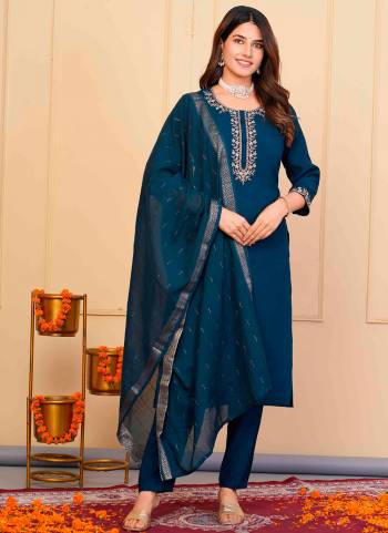 Attrective These Designer Suit in Fine Colored Pair With Bottom And Dupatta.These Top And Bottom Are Fabricated On Viscose Chanderi Pair With Jacquard Dupatta.Its Beautified With Designer Embroidery Work.