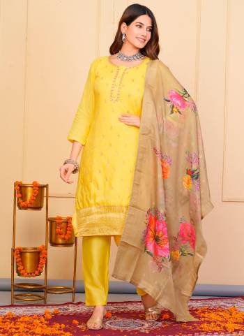 Attrective These Designer Suit in Fine Colored Pair With Bottom And Dupatta.These Top And Bottom Are Fabricated On Viscose Chanderi Pair With Jacquard Dupatta.Its Beautified With Designer Embroidery Work.