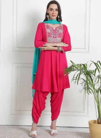 Attrective These Beautiful Looking Readymade Suits.These Top Are Rayon And Bottom Are Rayon And Dupatta Are Chiffon Fabricated.Its Beautified With Designer Embroidery Work.