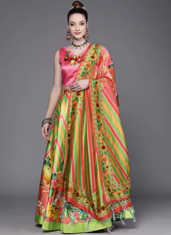 For A Fancy Designer Look,Grab These Lehenga Choli With Dupatta in Fine Colored.These Lehenga Are Satin Silk And Choli Are Silk And Dupatta Are Fabricated On Assam Silk Pair.Its Beautified With Designer Digital Printed.