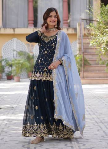 Attrective Looking These Beautiful Looking Readymade Sharara Suits.These Top And Bottom is Fabricated On Faux Georgette And Faux Georgette Dupatta.Its Beautified With Jari, Sequance Embroidery Work.