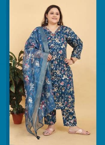 Attrective Looking These Beautiful Readymade Big Size Suits Set.These Top And Bottom is Fabricated On Rayon And Organza Dupatta.Its Beautified With Designer Digital Printed,Hand Work With Pocket.