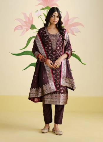 Grab These Salwar Suit in Fine Colored Pair With Bottom And Dupatta.These Top Are Satin Silk And Dupatta Are Fabricated On Satin Silk Pair With Satin Silk Bottom.Its Beautified With Wevon Jacquard Designer Work.